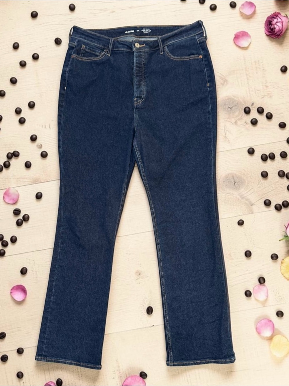 Old Navy Kicker Bootcut Jeans Extra High Rise Women 14 36 X 35 LONG 5-Button Fly